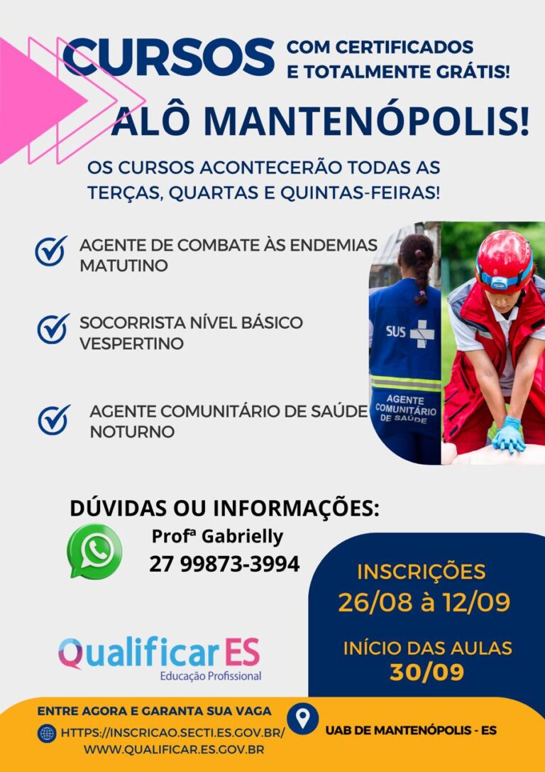 Os cursos gratuitos oferecidos pelo Qualificar Profissional ES em Mantenópolis